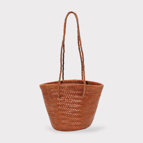 <tc>Carmel - Borsa a secchiello a tracolla in pelle intrecciata a mano Marrone</tc>